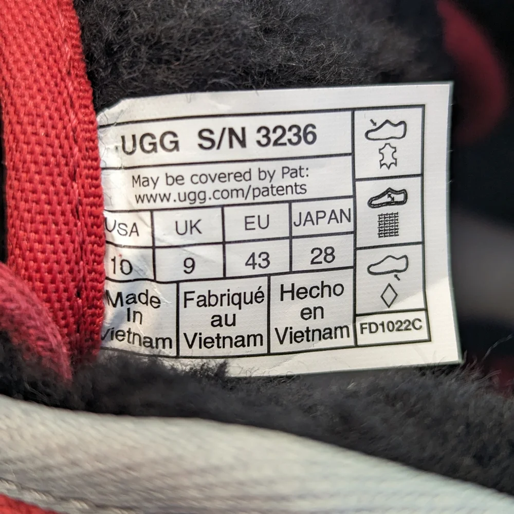 UGG NEUMEL Black Red Suede Fur Wool Warm Chukka Ankle Comfy Boots size Men's 10